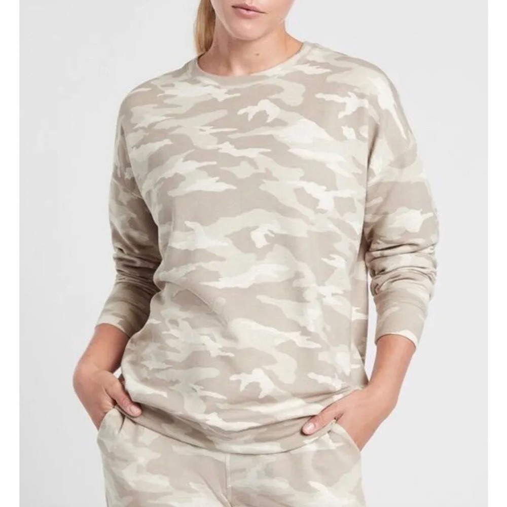 Athleta Studio To Street Print Sweatshirt Camo Lux Oatmeal Heather/Neutral, XXS